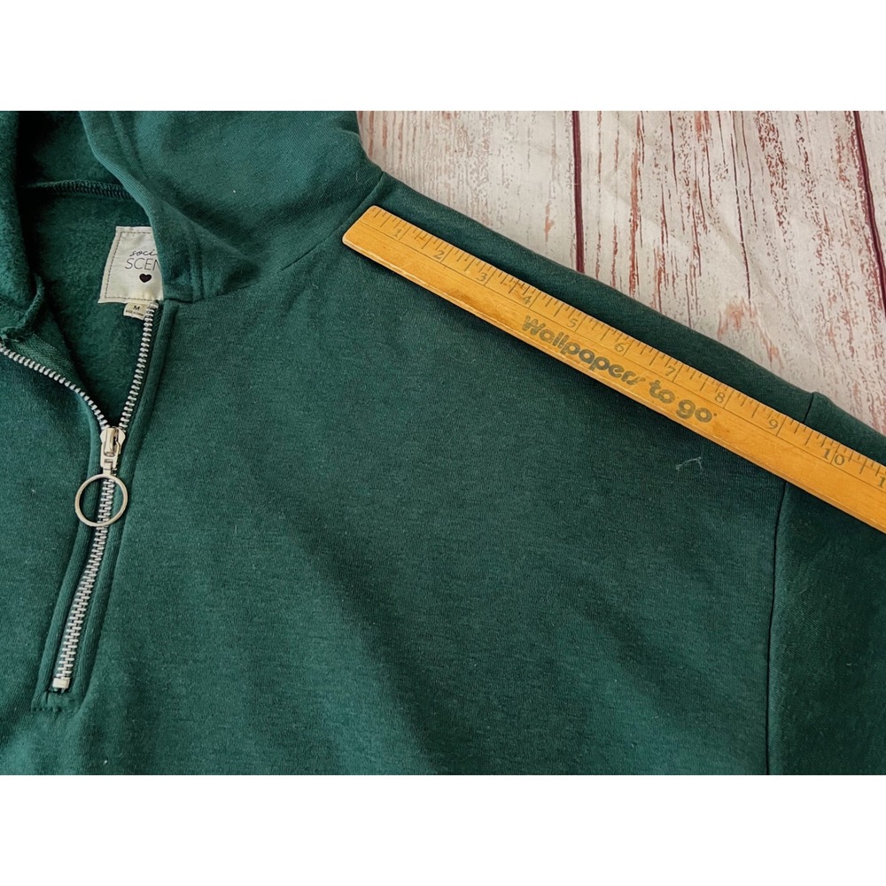 Social Scene Womens Forest‎ Green Quarter Zip O-Ring Hoodie Sweatshirt Medium - Picture 8 of 8